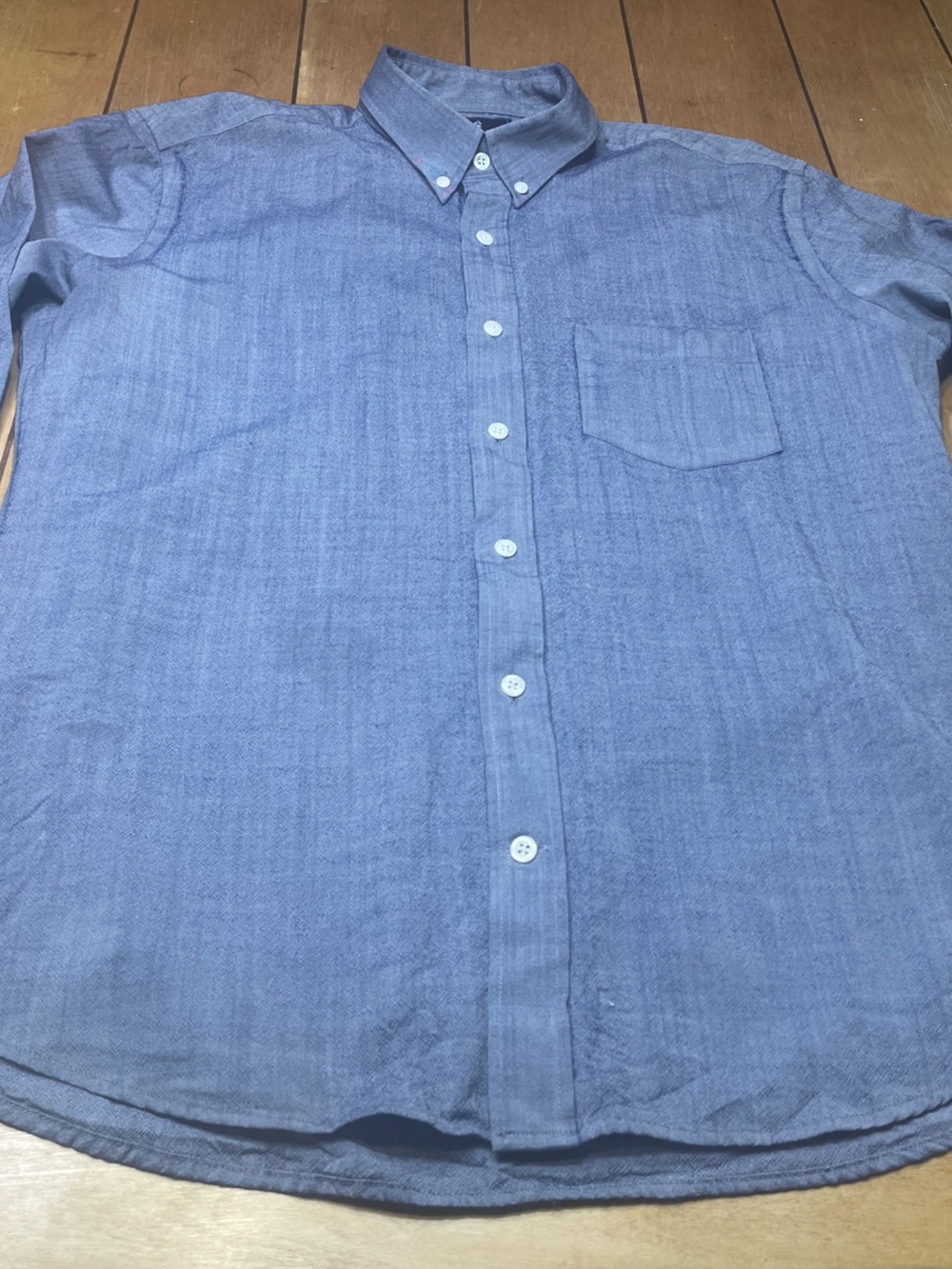 Wool & Prince Men's Button-Down Shirt Slim Fit in Mid Blue Size Large 100% Wool
